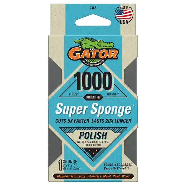 Gator Finishing SilicaCut Sandpaper Polish Super Sponge, 1000 Mirror Fine Grit 7465